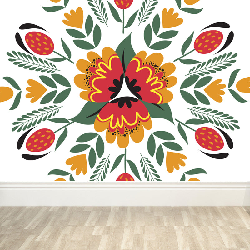 Multicolored Childrens Art Mural Decal Large Blooming Flower Wall Decor for Bedroom Orange Clearhalo 'Wall Decor' 'Wall Mural' 1807368