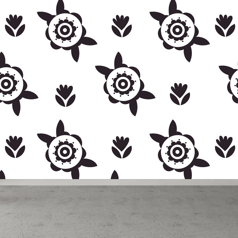 Multicolored Childrens Art Mural Decal Large Blooming Flower Wall Decor for Bedroom White Clearhalo 'Wall Decor' 'Wall Mural' 1807378