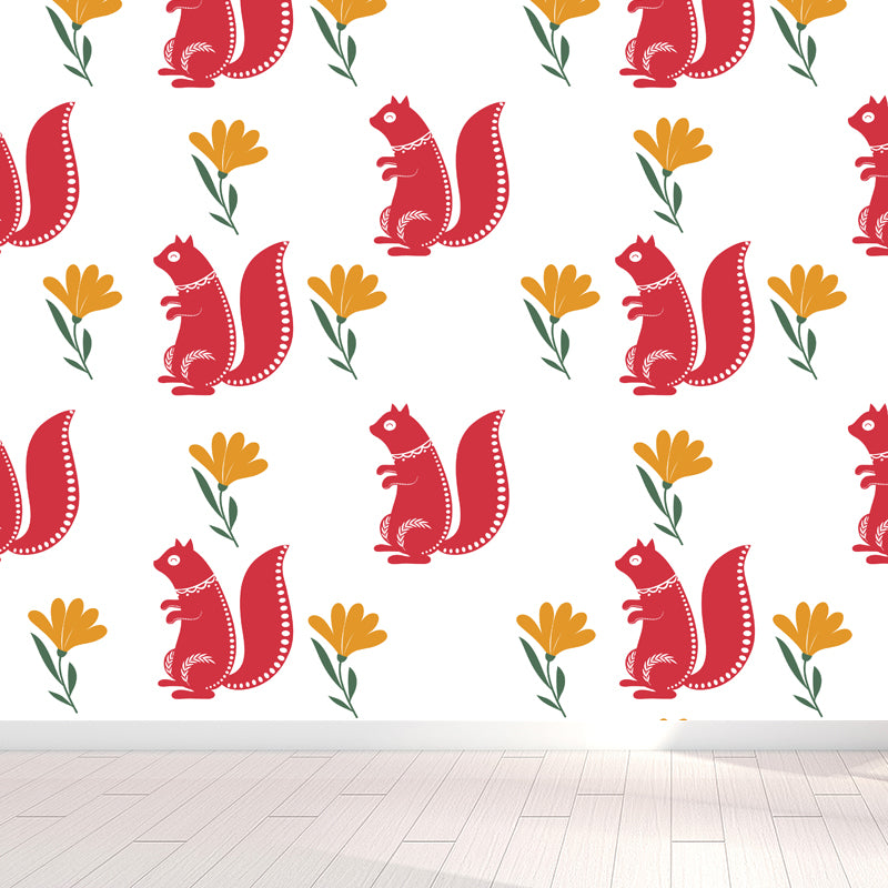 Multicolored Childrens Art Mural Decal Large Blooming Flower Wall Decor for Bedroom Red Clearhalo 'Wall Decor' 'Wall Mural' 1807383