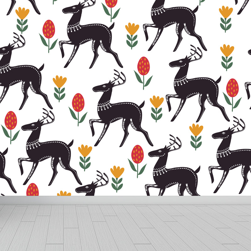 Multicolored Childrens Art Mural Decal Large Blooming Flower Wall Decor for Bedroom Black Clearhalo 'Wall Decor' 'Wall Mural' 1807388