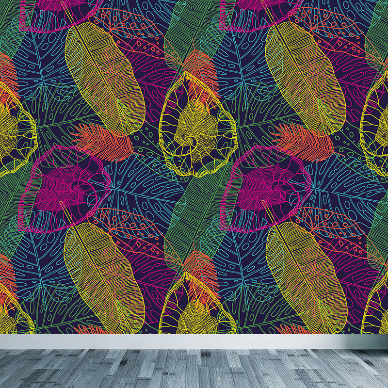 Botanical Leaf Printed Wallpaper Mural Contemporary Non-Woven Wall Art in Dark Color Blue Clearhalo 'Wall Decor' 'Wall Mural' 1807418