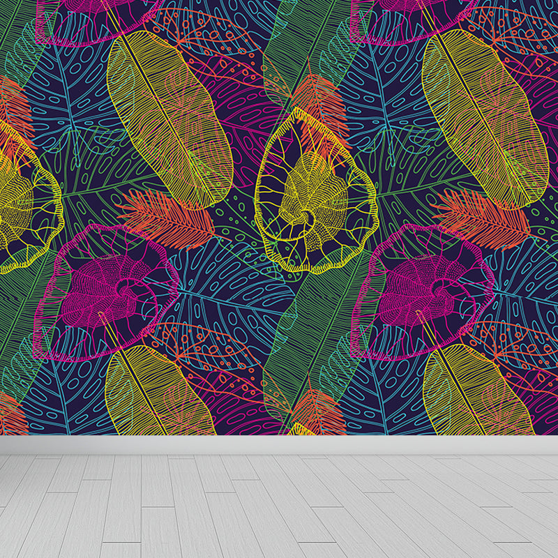 Botanical Leaf Printed Wallpaper Mural Contemporary Non-Woven Wall Art in Dark Color Clearhalo 'Wall Decor' 'Wall Mural' 1807420