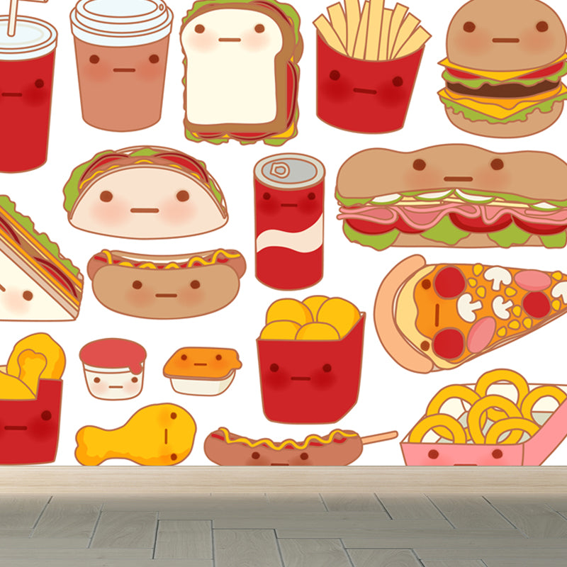 Delicious Foods Wall Paper Mural for Childrens Bedroom, Multi-Color, Made to Measure Red Clearhalo 'Wall Decor' 'Wall Mural' 1807453