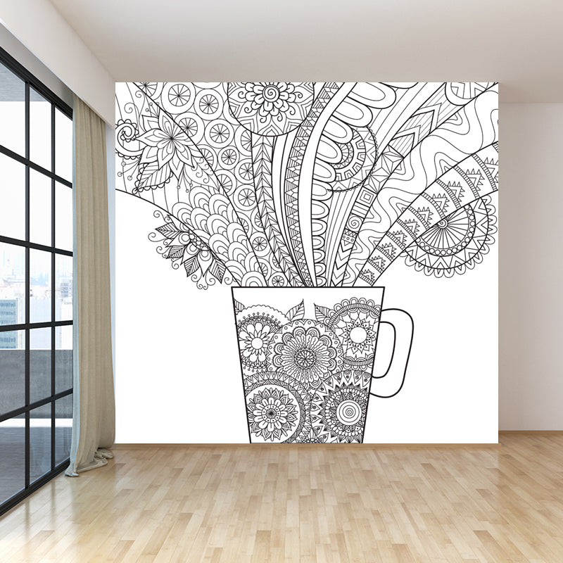 Kids Fantasy Secret Garden Mural Decal Black and White Waterproofing Wall Art for Room Clearhalo 'Wall Decor' 'Wall Mural' 1807490