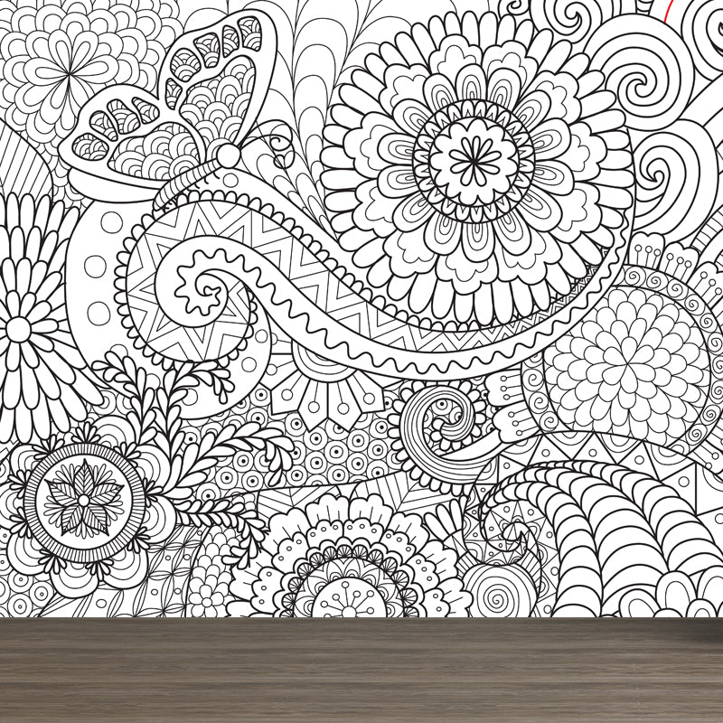 Art Deco Blossoming Wall Mural Black and White Stain-Proof Wall Covering for Girls Room Clearhalo 'Wall Decor' 'Wall Mural' 1807509