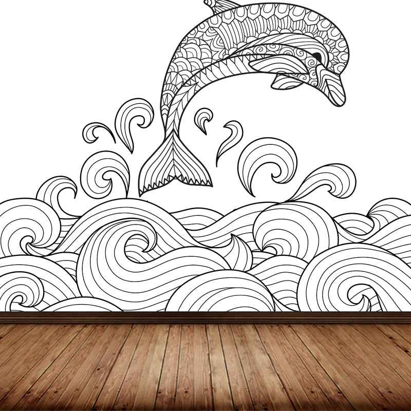 Art Deco Blossoming Wall Mural Black and White Stain-Proof Wall Covering for Girls Room Black Design 5 Clearhalo 'Wall Decor' 'Wall Mural' 1807513