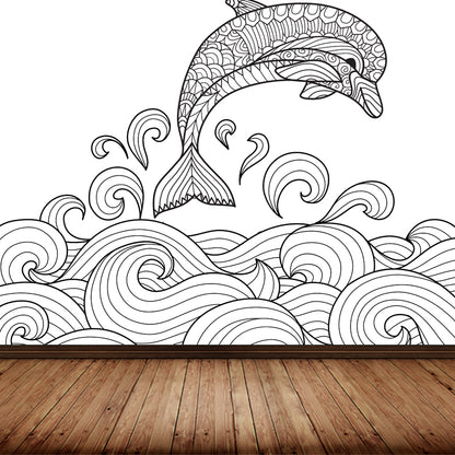 Art Deco Blossoming Wall Mural Black and White Stain-Proof Wall Covering for Girls Room Black Design 5 Clearhalo 'Wall Decor' 'Wall Mural' 1807513