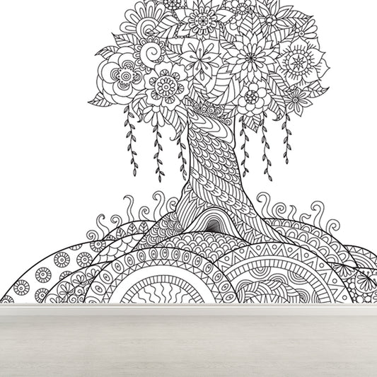 Black and White Doodles Mural Wallpaper Fantasy Kids Moisture Resistant Wall Art Clearhalo 'Wall Decor' 'Wall Mural' 1807559