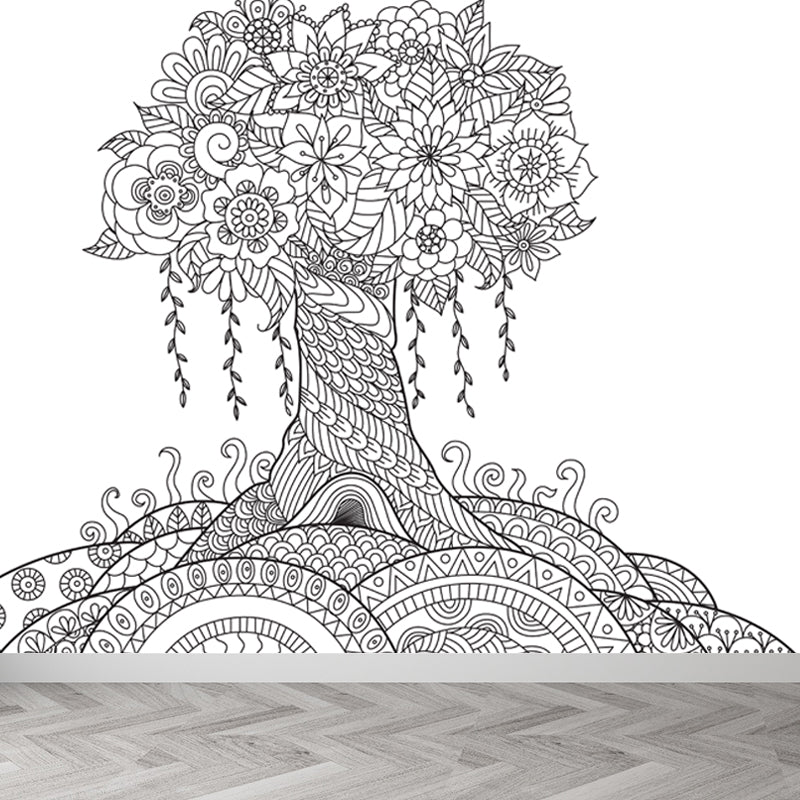 Black and White Doodles Mural Wallpaper Fantasy Kids Moisture Resistant Wall Art Clearhalo 'Wall Decor' 'Wall Mural' 1807560