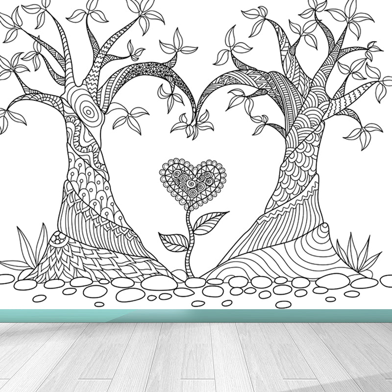 Black and White Doodles Mural Wallpaper Fantasy Kids Moisture Resistant Wall Art Black Design 5 Clearhalo 'Wall Decor' 'Wall Mural' 1807563