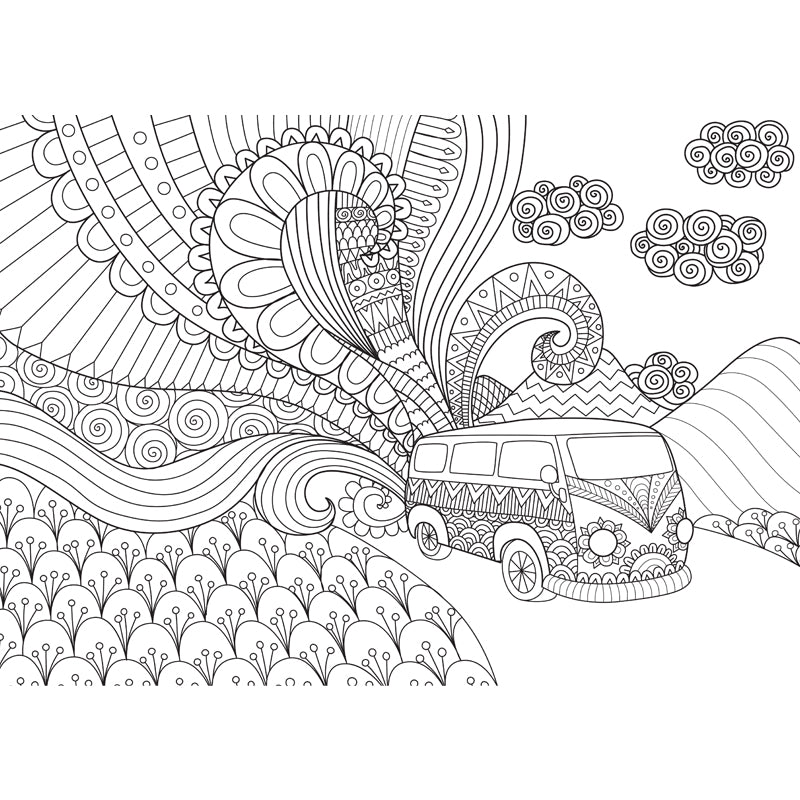 Full Size Cartoon Wallpaper Mural Black and White Hand Print Landscape Wall Covering, Custom Made Clearhalo 'Wall Decor' 'Wall Mural' 1807571