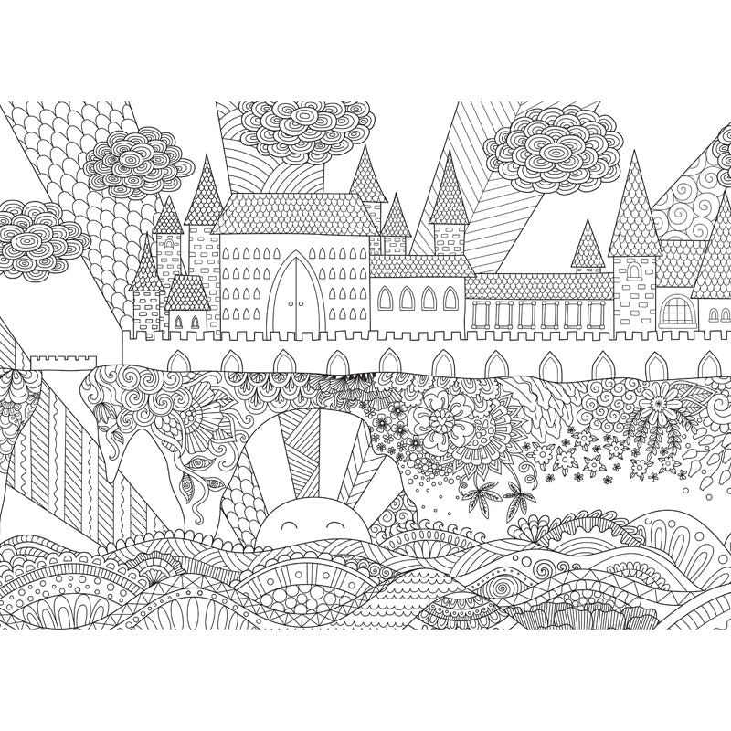 Full Size Cartoon Wallpaper Mural Black and White Hand Print Landscape Wall Covering, Custom Made Clearhalo 'Wall Decor' 'Wall Mural' 1807581