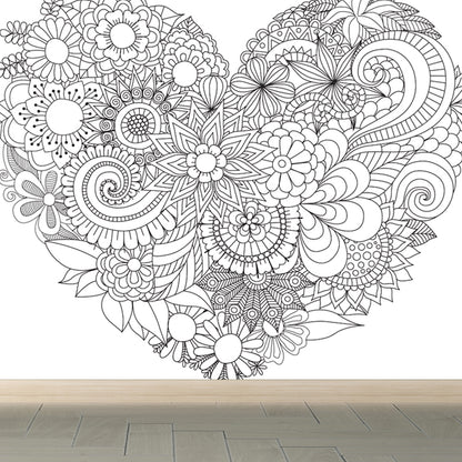 Full Size Cartoon Wallpaper Mural Black and White Hand Print Landscape Wall Covering, Custom Made Black Design 4 Clearhalo 'Wall Decor' 'Wall Mural' 1807583