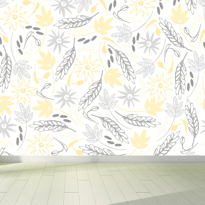 Pastel Color Floral Pattern Mural Stain Resistant Stylish Girls Bedroom Wall Decor Yellow Clearhalo 'Wall Decor' 'Wall Mural' 1807593