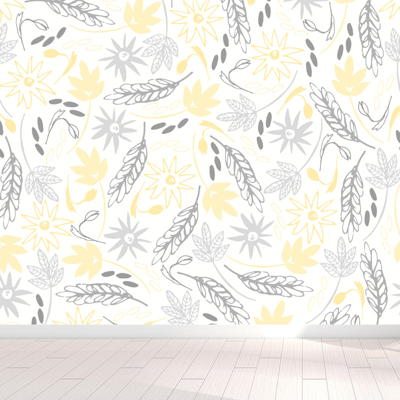 Pastel Color Floral Pattern Mural Stain Resistant Stylish Girls Bedroom Wall Decor Clearhalo 'Wall Decor' 'Wall Mural' 1807594