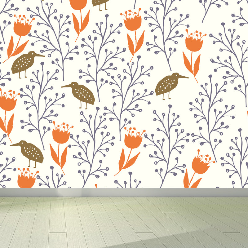 Pastel Color Floral Pattern Mural Stain Resistant Stylish Girls Bedroom Wall Decor Blue Clearhalo 'Wall Decor' 'Wall Mural' 1807598