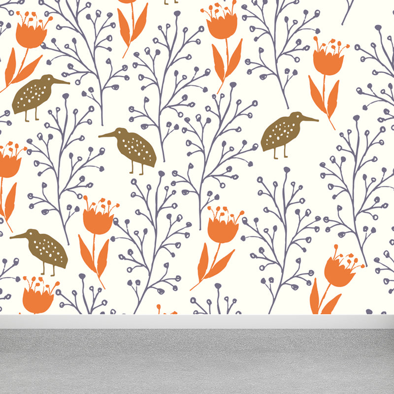 Pastel Color Floral Pattern Mural Stain Resistant Stylish Girls Bedroom Wall Decor Clearhalo 'Wall Decor' 'Wall Mural' 1807599