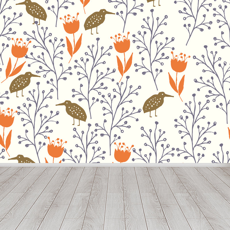 Pastel Color Floral Pattern Mural Stain Resistant Stylish Girls Bedroom Wall Decor Clearhalo 'Wall Decor' 'Wall Mural' 1807600