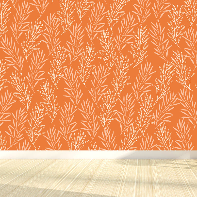 Pastel Color Floral Pattern Mural Stain Resistant Stylish Girls Bedroom Wall Decor Orange Clearhalo 'Wall Decor' 'Wall Mural' 1807603