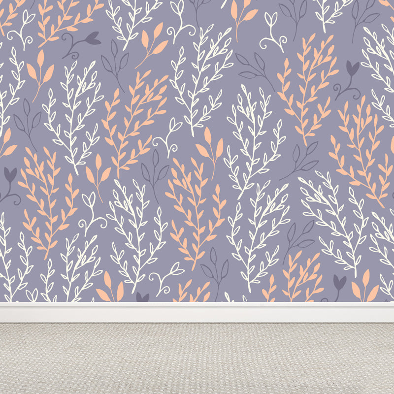 Pastel Color Floral Pattern Mural Stain Resistant Stylish Girls Bedroom Wall Decor Purple Clearhalo 'Wall Decor' 'Wall Mural' 1807608