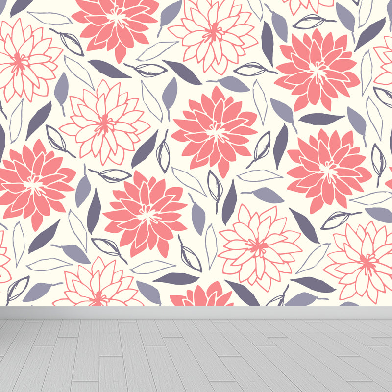 Pastel Color Floral Pattern Mural Stain Resistant Stylish Girls Bedroom Wall Decor Pink Clearhalo 'Wall Decor' 'Wall Mural' 1807613