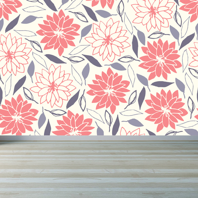 Pastel Color Floral Pattern Mural Stain Resistant Stylish Girls Bedroom Wall Decor Clearhalo 'Wall Decor' 'Wall Mural' 1807614