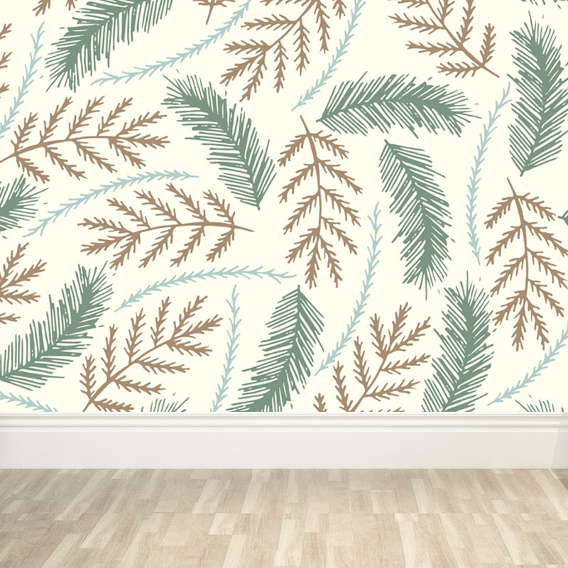 Illustration Flower Foliage Mural for House Interior, Soft Color, Custom Size Available Clearhalo 'Wall Decor' 'Wall Mural' 1807630