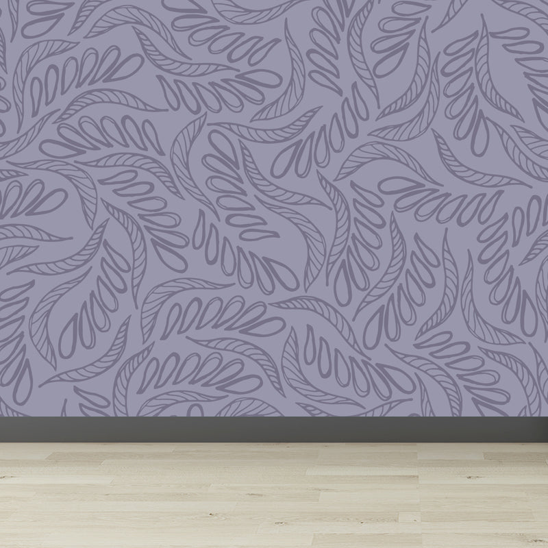 Illustration Flower Foliage Mural for House Interior, Soft Color, Custom Size Available Purple Clearhalo 'Wall Decor' 'Wall Mural' 1807633