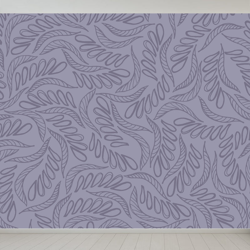 Illustration Flower Foliage Mural for House Interior, Soft Color, Custom Size Available Clearhalo 'Wall Decor' 'Wall Mural' 1807634