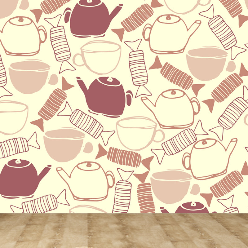 Illustration Flower Foliage Mural for House Interior, Soft Color, Custom Size Available Clearhalo 'Wall Decor' 'Wall Mural' 1807639