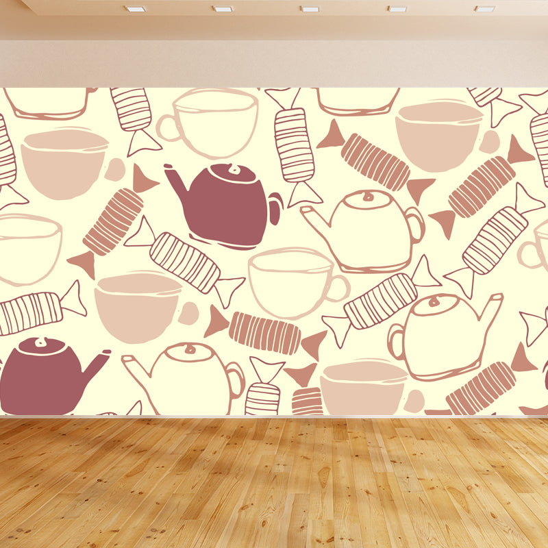 Illustration Flower Foliage Mural for House Interior, Soft Color, Custom Size Available Clearhalo 'Wall Decor' 'Wall Mural' 1807640