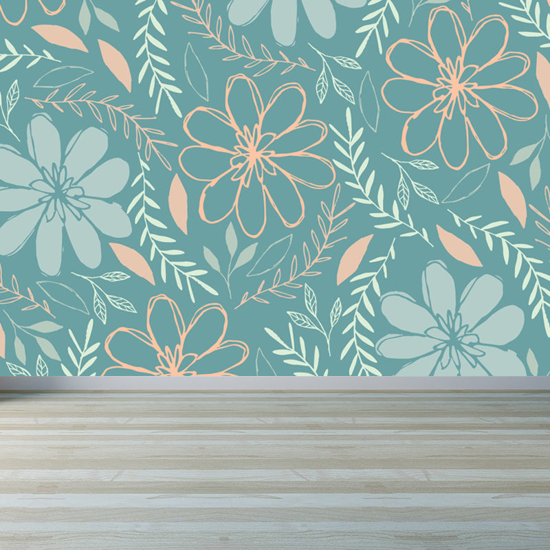 Smooth Botanics Wall Paper Mural Personalized Trendy Wall Covering for Accent Wall Green Clearhalo 'Wall Decor' 'Wall Mural' 1807668