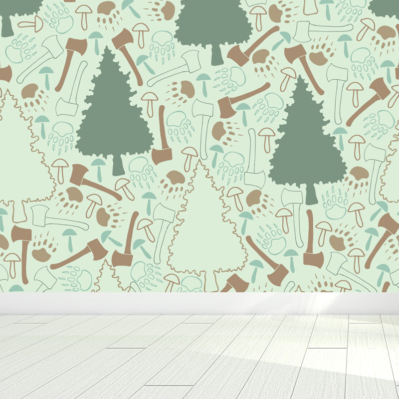 Smooth Botanics Wall Paper Mural Personalized Trendy Wall Covering for Accent Wall Light Green Clearhalo 'Wall Decor' 'Wall Mural' 1807673