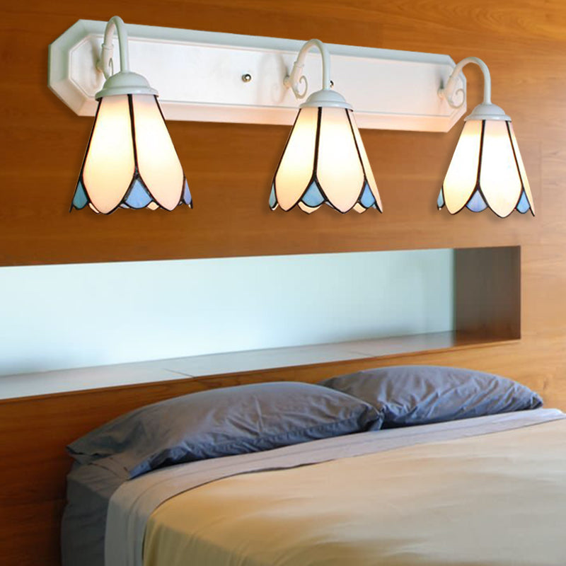 3 Lights Wall Mounted Lighting Tiffany Lily White Glass Sconce Light for Bedroom White Clearhalo 'Industrial' 'Middle century wall lights' 'Tiffany wall lights' 'Tiffany' 'Wall Lamps & Sconces' 'Wall Lights' Lighting' 180769