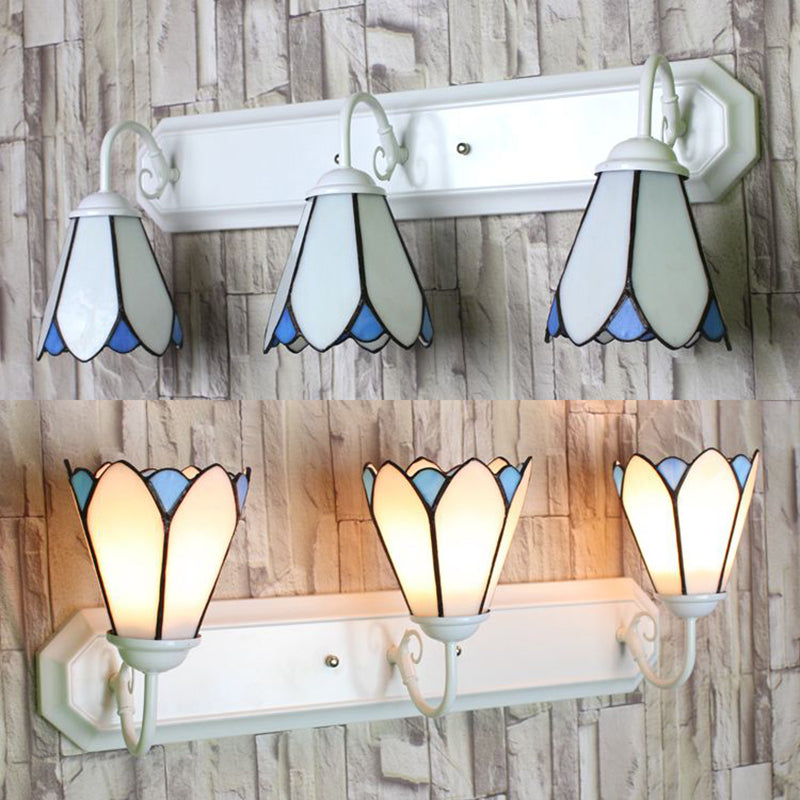 3 Lights Wall Mounted Lighting Tiffany Lily White Glass Sconce Light for Bedroom Clearhalo 'Industrial' 'Middle century wall lights' 'Tiffany wall lights' 'Tiffany' 'Wall Lamps & Sconces' 'Wall Lights' Lighting' 180773