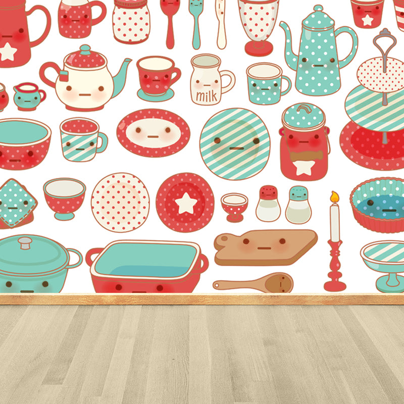 Stain-Proof Cartoon Foods Print Mural Non-Woven Children's Art Wall Decor for Kids Room Light Green Clearhalo 'Wall Decor' 'Wall Mural' 1807773