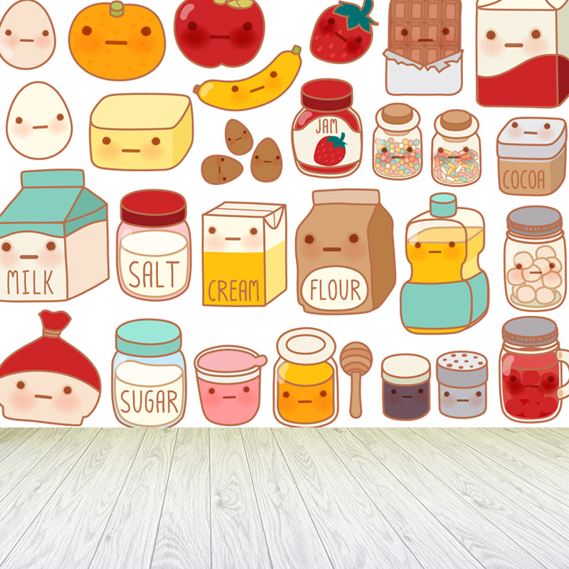 Stain-Proof Cartoon Foods Print Mural Non-Woven Children's Art Wall Decor for Kids Room Brown Clearhalo 'Wall Decor' 'Wall Mural' 1807778