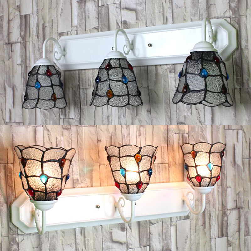 Clear Dimple Glass Flared Sconce Light Tiffany 3 Heads White Wall Mounted Light Fixture Clear Clearhalo 'Industrial' 'Middle century wall lights' 'Tiffany wall lights' 'Tiffany' 'Wall Lamps & Sconces' 'Wall Lights' Lighting' 180778