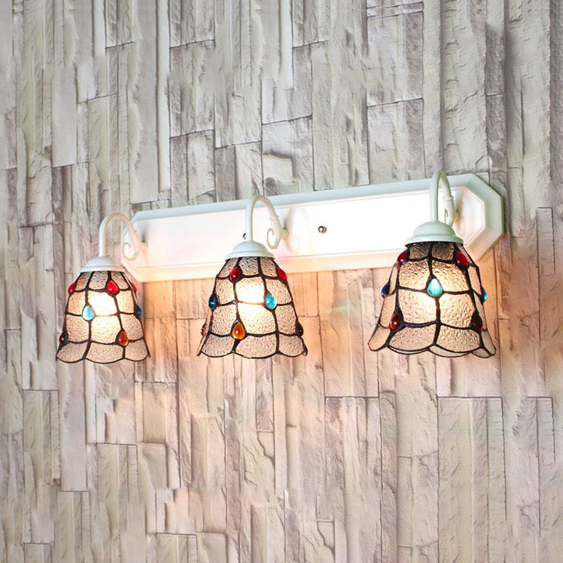Clear Dimple Glass Flared Sconce Light Tiffany 3 Heads White Wall Mounted Light Fixture Clearhalo 'Industrial' 'Middle century wall lights' 'Tiffany wall lights' 'Tiffany' 'Wall Lamps & Sconces' 'Wall Lights' Lighting' 180779