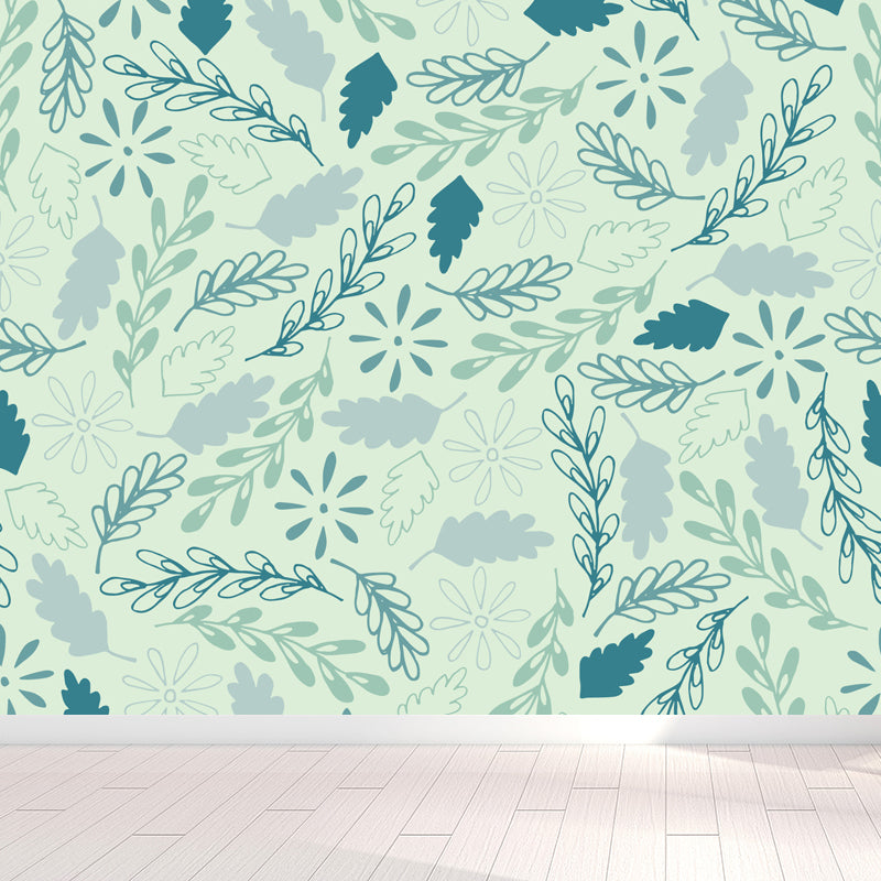 Botanical Print Mural Wallpaper Pastel Color Contemporary Wall Covering for Bedroom Green Clearhalo 'Wall Decor' 'Wall Mural' 1807793