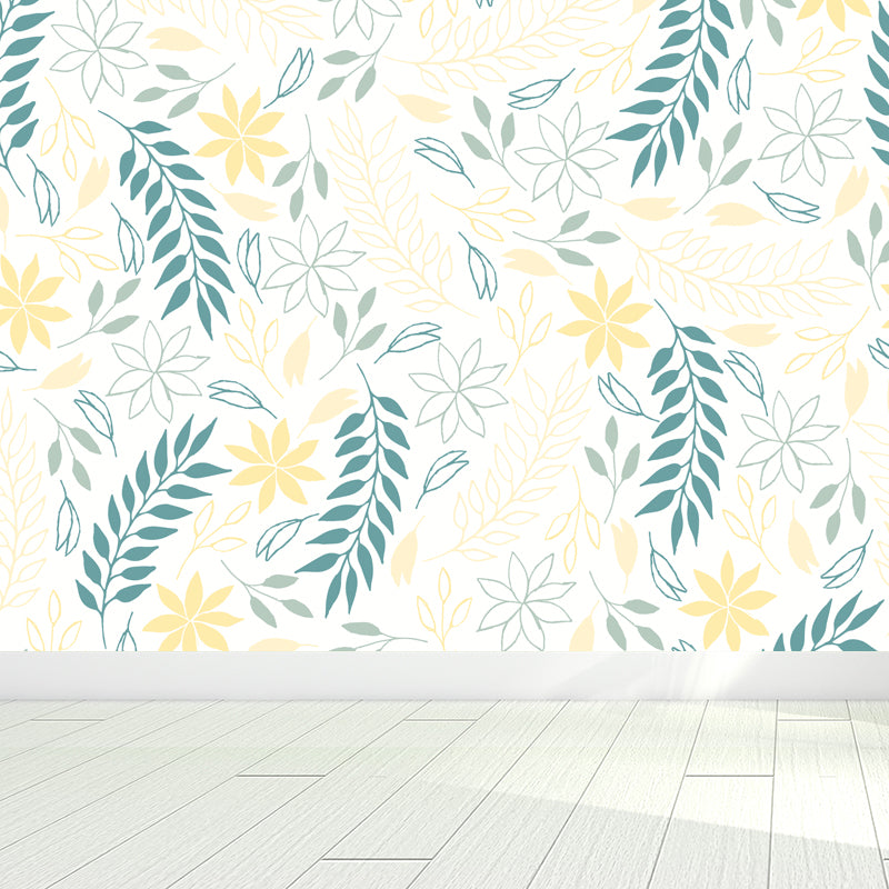 Botanical Print Mural Wallpaper Pastel Color Contemporary Wall Covering for Bedroom Yellow Clearhalo 'Wall Decor' 'Wall Mural' 1807798