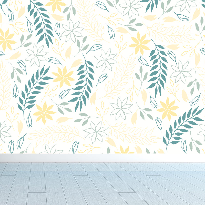Botanical Print Mural Wallpaper Pastel Color Contemporary Wall Covering for Bedroom Clearhalo 'Wall Decor' 'Wall Mural' 1807799