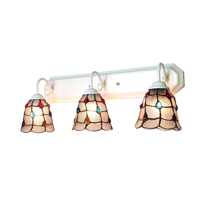 Clear Dimple Glass Flared Sconce Light Tiffany 3 Heads White Wall Mounted Light Fixture Clearhalo 'Industrial' 'Middle century wall lights' 'Tiffany wall lights' 'Tiffany' 'Wall Lamps & Sconces' 'Wall Lights' Lighting' 180780
