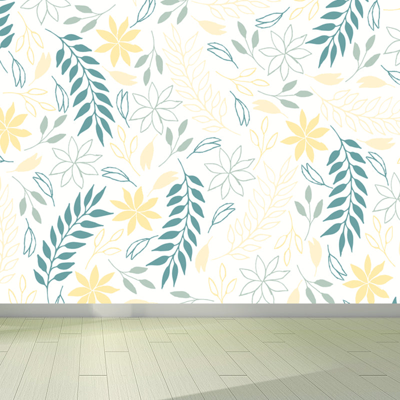Botanical Print Mural Wallpaper Pastel Color Contemporary Wall Covering for Bedroom Clearhalo 'Wall Decor' 'Wall Mural' 1807800