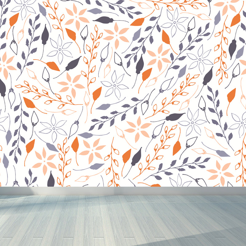 Botanical Print Mural Wallpaper Pastel Color Contemporary Wall Covering for Bedroom Light Orange Clearhalo 'Wall Decor' 'Wall Mural' 1807803