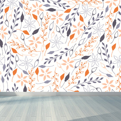 Botanical Print Mural Wallpaper Pastel Color Contemporary Wall Covering for Bedroom Light Orange Clearhalo 'Wall Decor' 'Wall Mural' 1807803