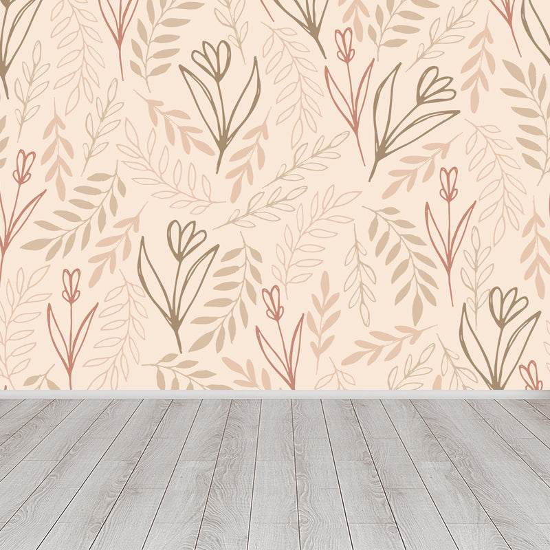 Botanical Print Mural Wallpaper Pastel Color Contemporary Wall Covering for Bedroom Orange Clearhalo 'Wall Decor' 'Wall Mural' 1807808