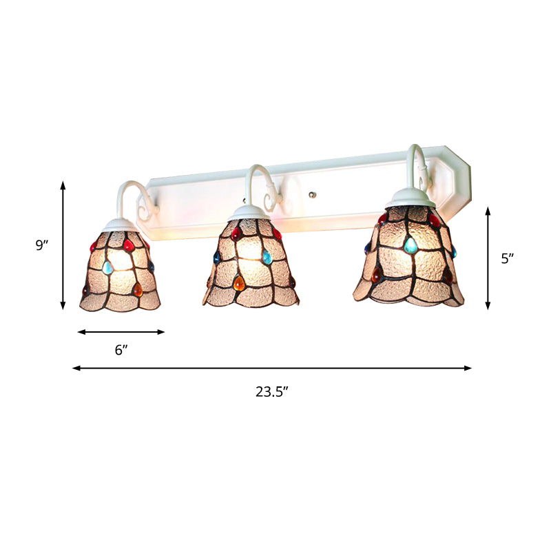 Clear Dimple Glass Flared Sconce Light Tiffany 3 Heads White Wall Mounted Light Fixture Clearhalo 'Industrial' 'Middle century wall lights' 'Tiffany wall lights' 'Tiffany' 'Wall Lamps & Sconces' 'Wall Lights' Lighting' 180781