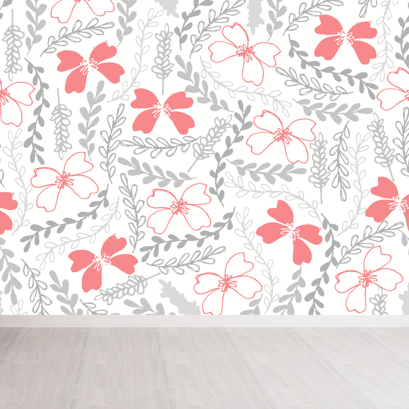 Modern Leaves Mural Decal Light Color Stain Resistant Wall Covering for Bathroom Clearhalo 'Wall Decor' 'Wall Mural' 1807819