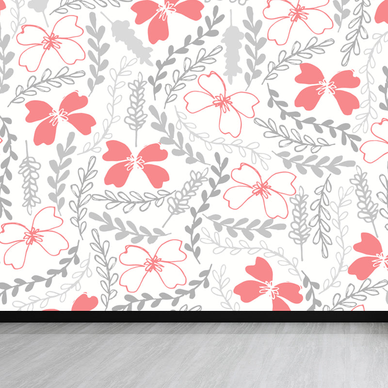 Modern Leaves Mural Decal Light Color Stain Resistant Wall Covering for Bathroom Clearhalo 'Wall Decor' 'Wall Mural' 1807820